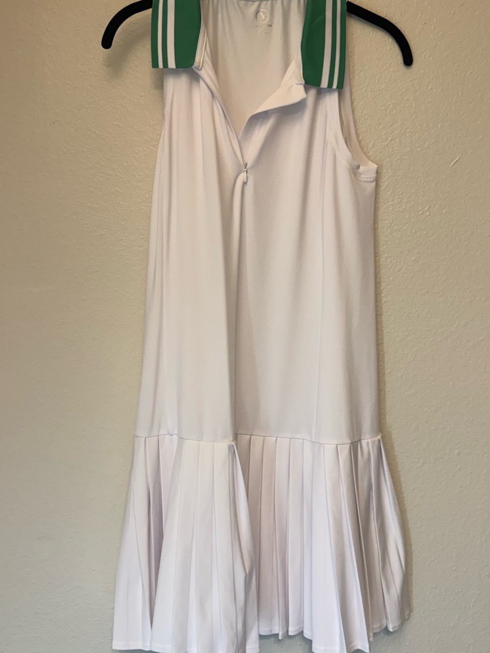 Addison Bay White Sleeveless Polo Dress with Green Striped Collar
